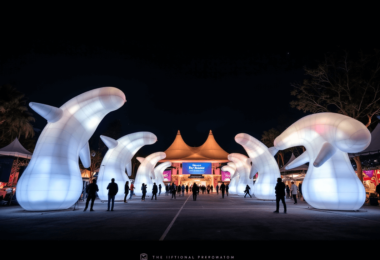 Plusieurs skydancers devant un espace événementiel